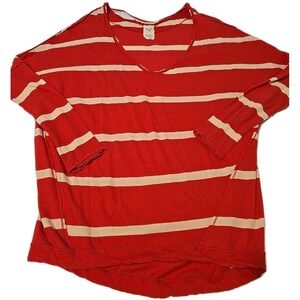 We The Free Free People Up State Oversized Striped Long Sleeve Top Red Medium